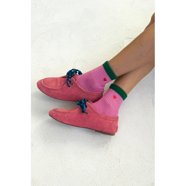 LE BON SHOPPE EMBROIDERED COLOR BLOCK GIRLFRIEND SOCKS ROSE GREEN + HEART