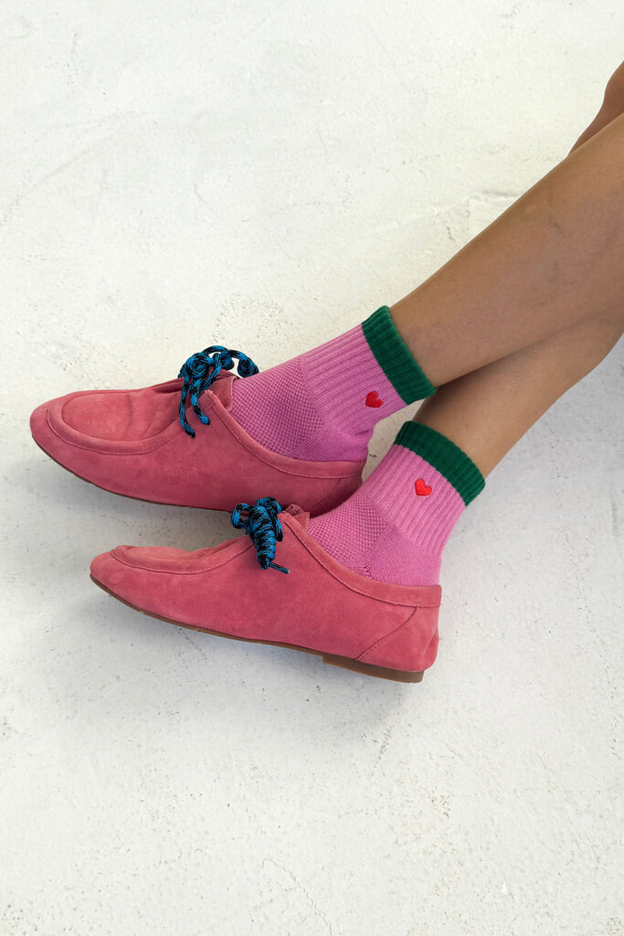 LE BON SHOPPE EMBROIDERED COLOR BLOCK GIRLFRIEND SOCKS ROSE GREEN + HEART