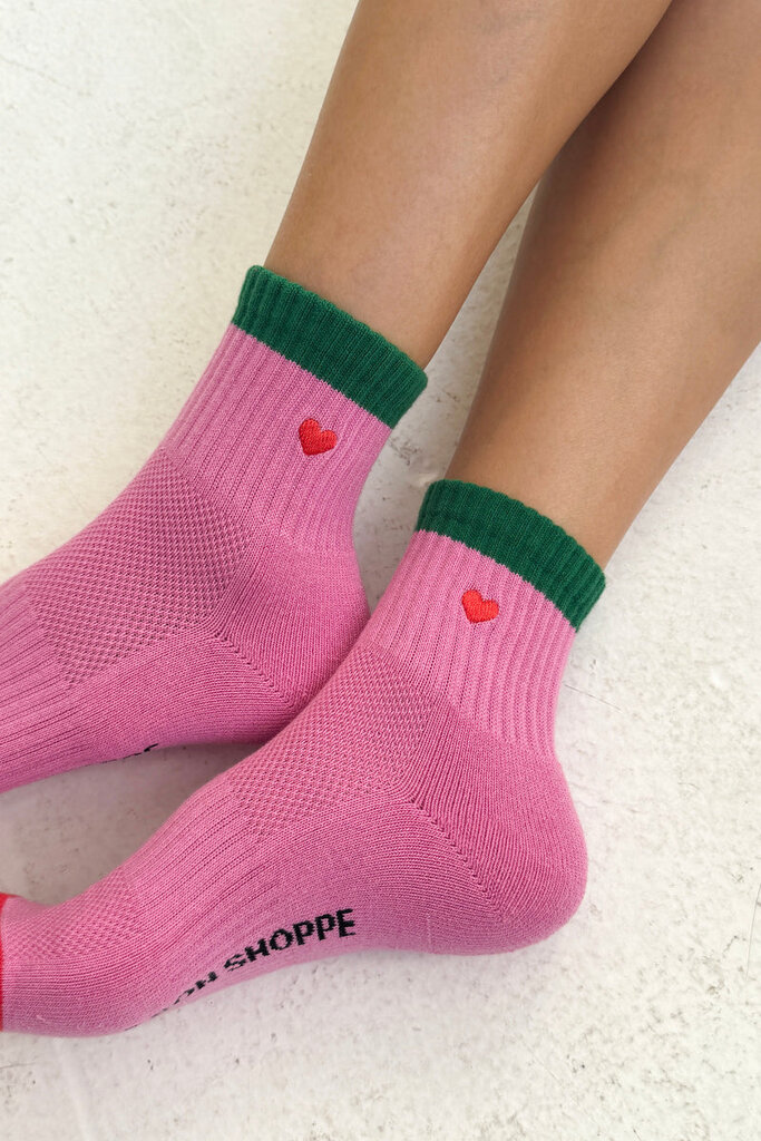 LE BON SHOPPE EMBROIDERED COLOR BLOCK GIRLFRIEND SOCKS ROSE GREEN + HEART