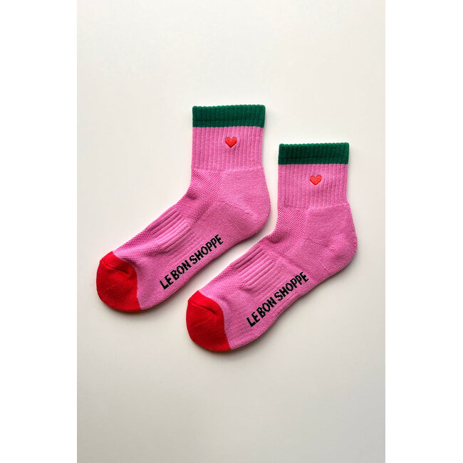 LE BON SHOPPE EMBROIDERED COLOR BLOCK GIRLFRIEND SOCKS ROSE GREEN + HEART
