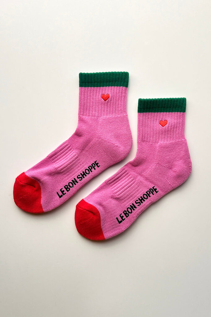 LE BON SHOPPE EMBROIDERED COLOR BLOCK GIRLFRIEND SOCKS ROSE GREEN + HEART