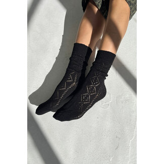 LE BON SHOPPE MODAL EYELET SOCKS IN BLACK
