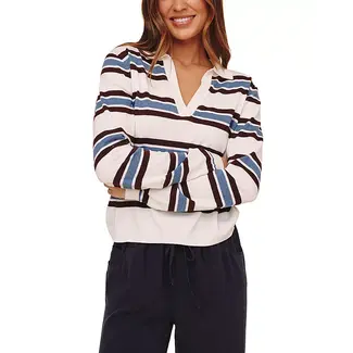 BELLA DAHL LONG SLEEVE PLACKET PULLOVER IN GARNET STRIPE
