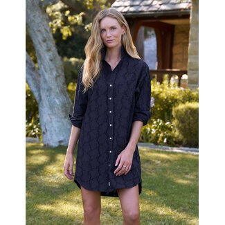 FRANK & EILEEN MARY CLASSIC SHIRTDRESS IN TEXTURED BLACK FLOWERS