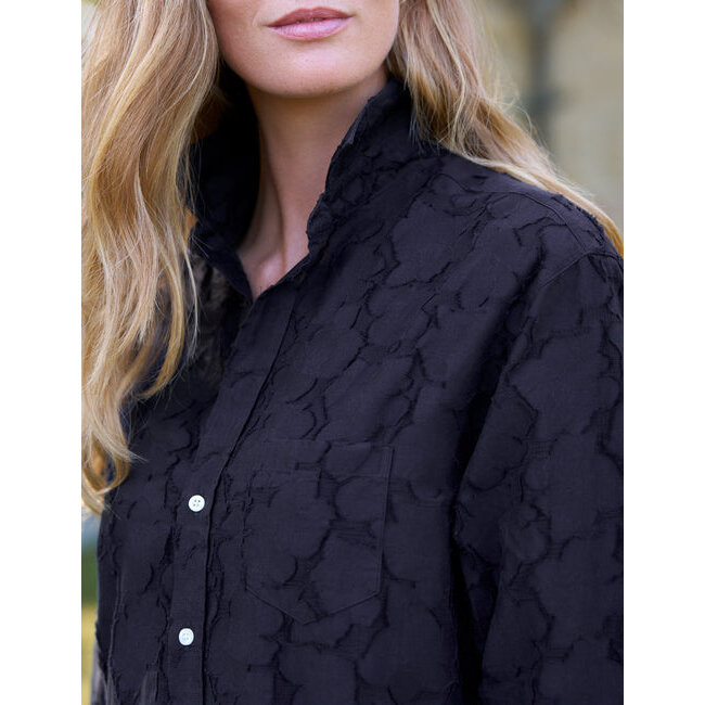 FRANK & EILEEN MARY CLASSIC SHIRTDRESS IN TEXTURED BLACK FLOWERS