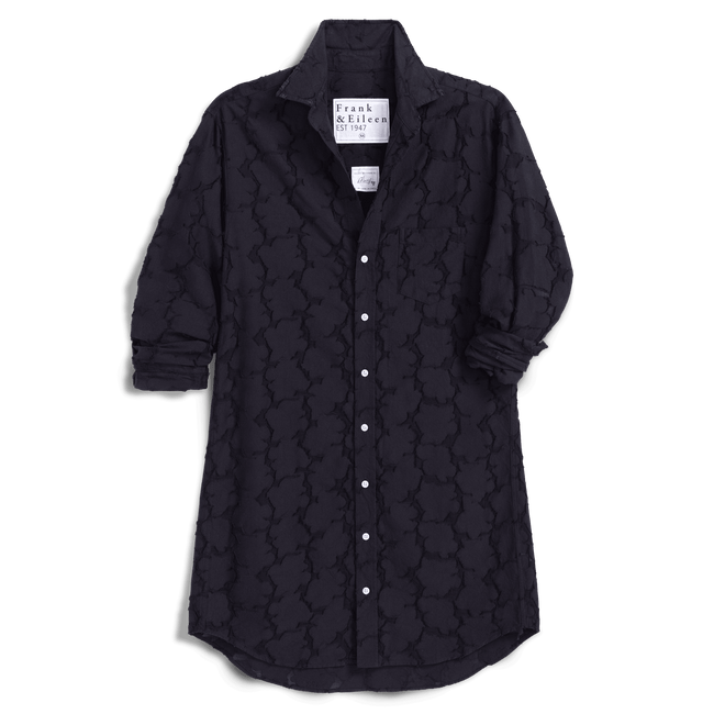 FRANK & EILEEN MARY CLASSIC SHIRTDRESS IN TEXTURED BLACK FLOWERS