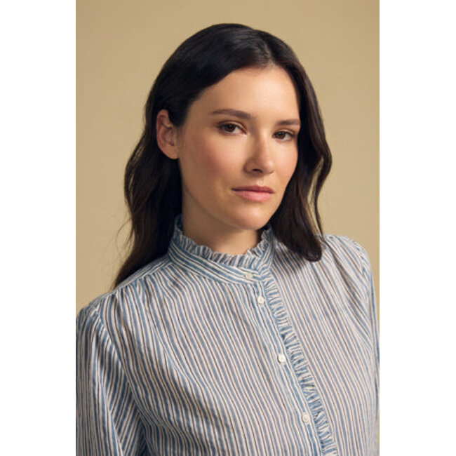 VELVET BETTY07 L/S RUFFLE NECK BUTTON TOP