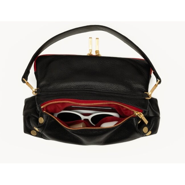 HAMMITT BEVERLY MED BLACK/BRUSHED GOLD RED ZIP