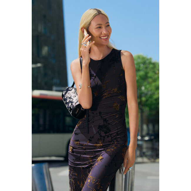 DESIGUAL BUCAREST S/L FLOCKED MIDI DRESS