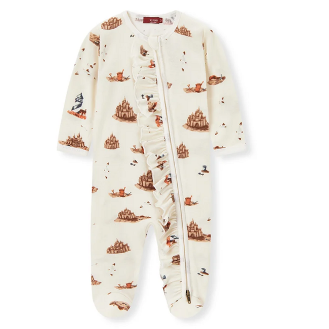 MILKBARN RUFFLE ZIPPER FOOTED ROMPER