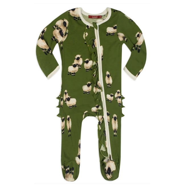 MILKBARN RUFFLE ZIPPER FOOTED ROMPER