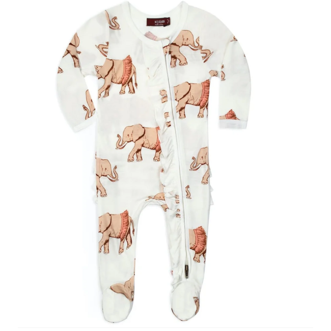 MILKBARN RUFFLE ZIPPER FOOTED ROMPER