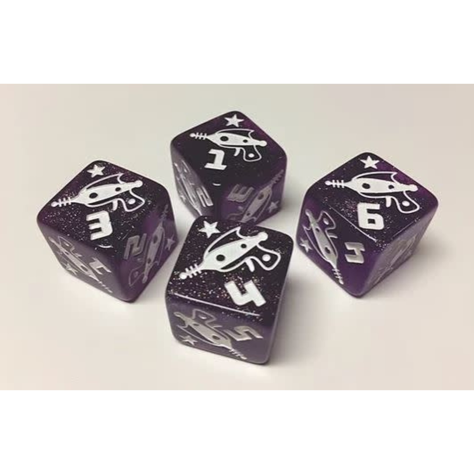 Oversize Dice: d6 Oblit-O-Tron Purple Glitter w/white ink 19mm