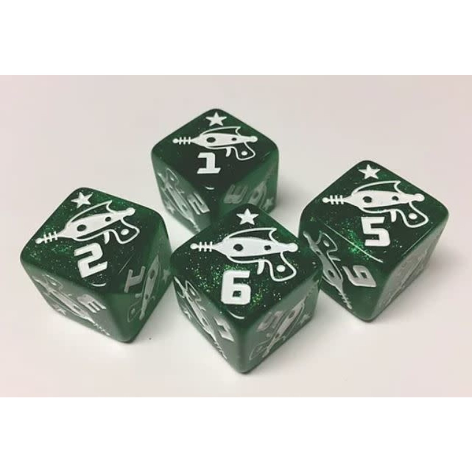 Oversize Dice: d6 Oblit-O-Tron Green Glitter w/white ink 19mm