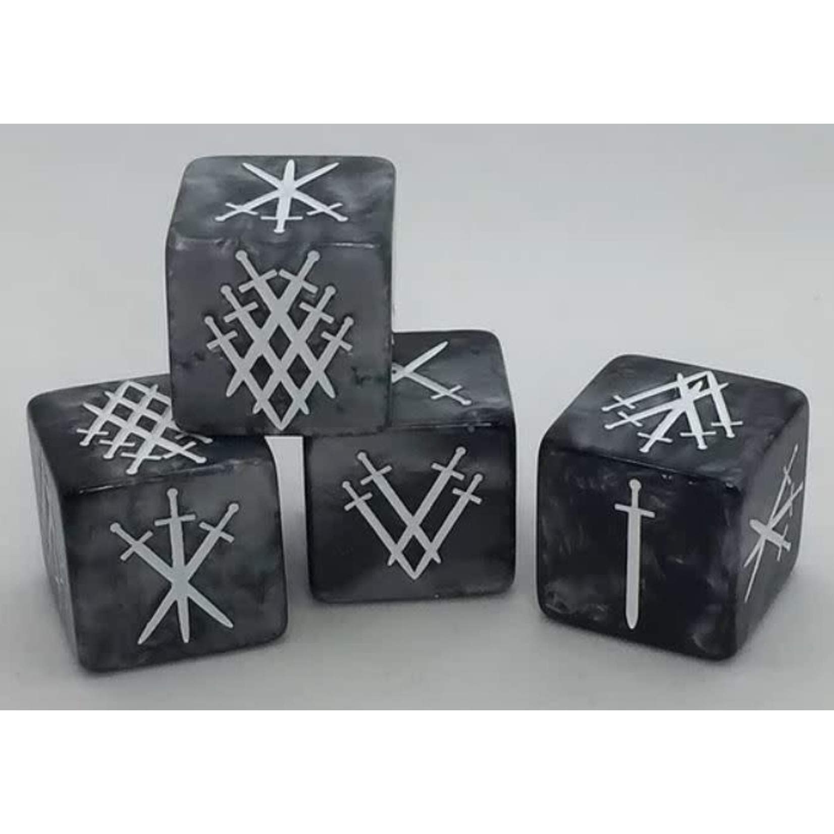Oversize Dice: d6 Swords in the Stone Swirl w/white ink 19mm