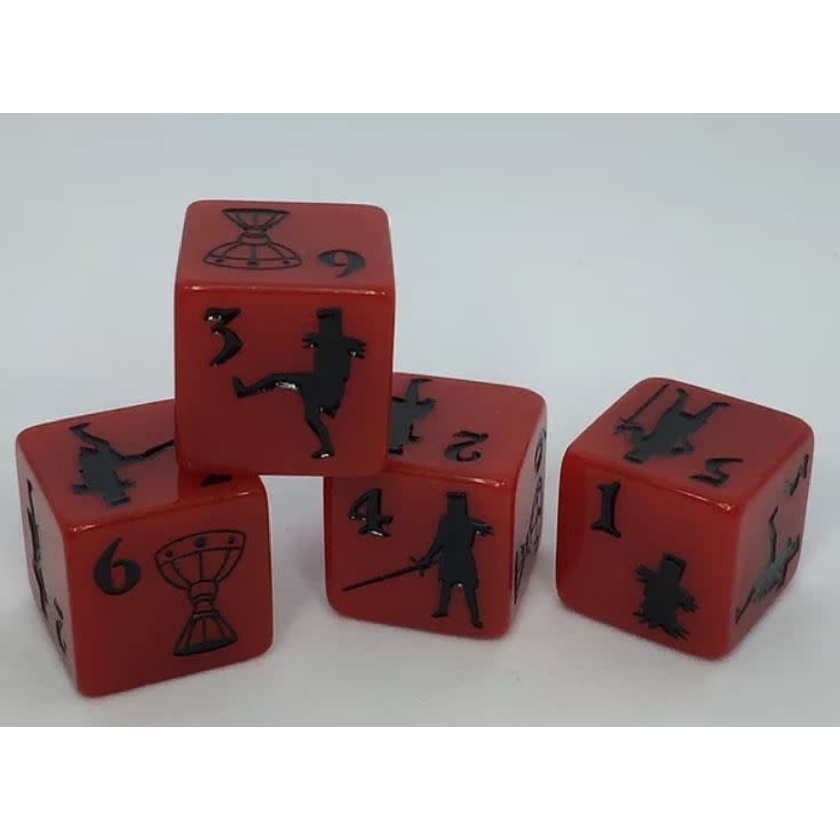Oversize Dice: d6 Diminishing Knight Red w/black ink 19mm