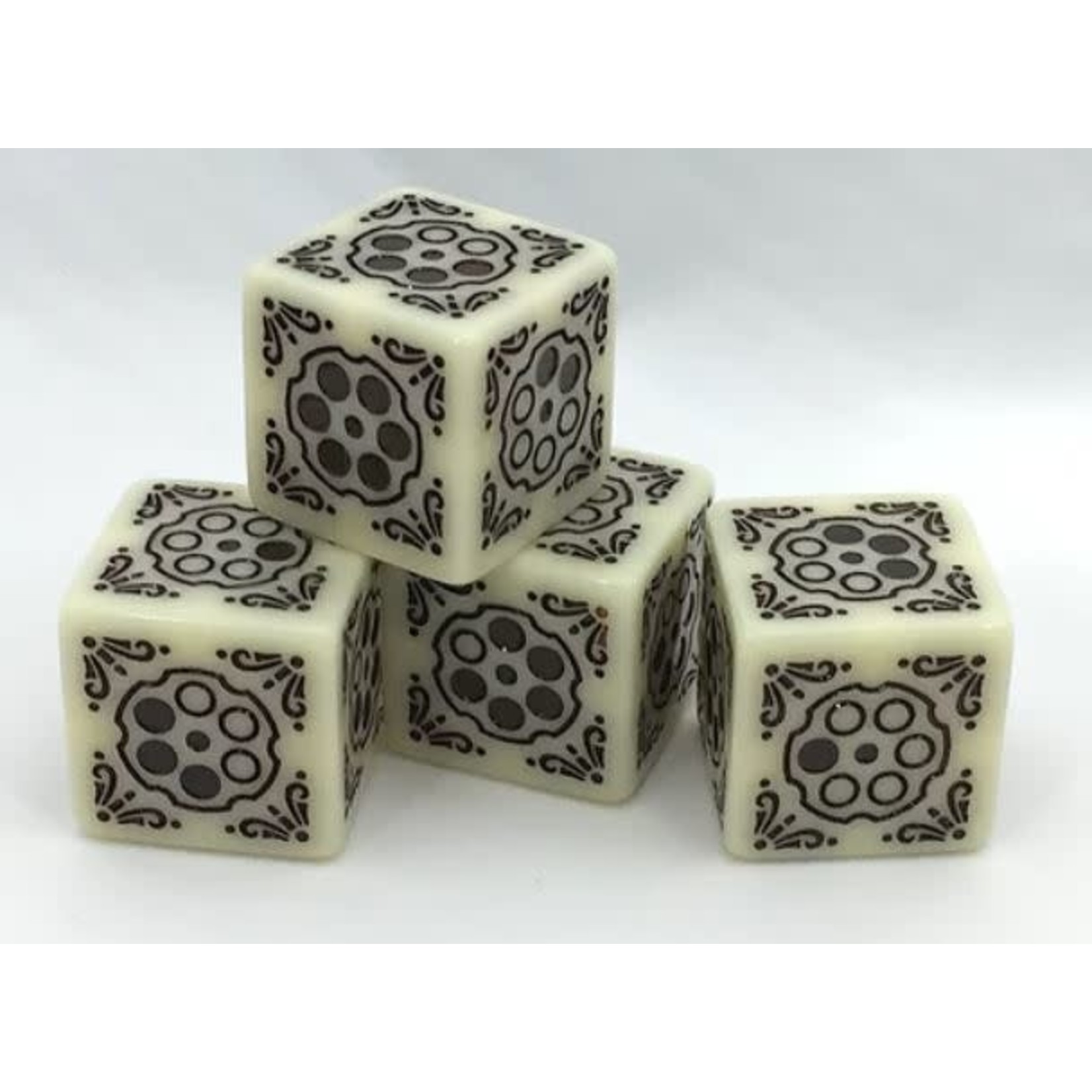 Oversize Dice: d6 Six Shooters Beige w/brown ink 19mm