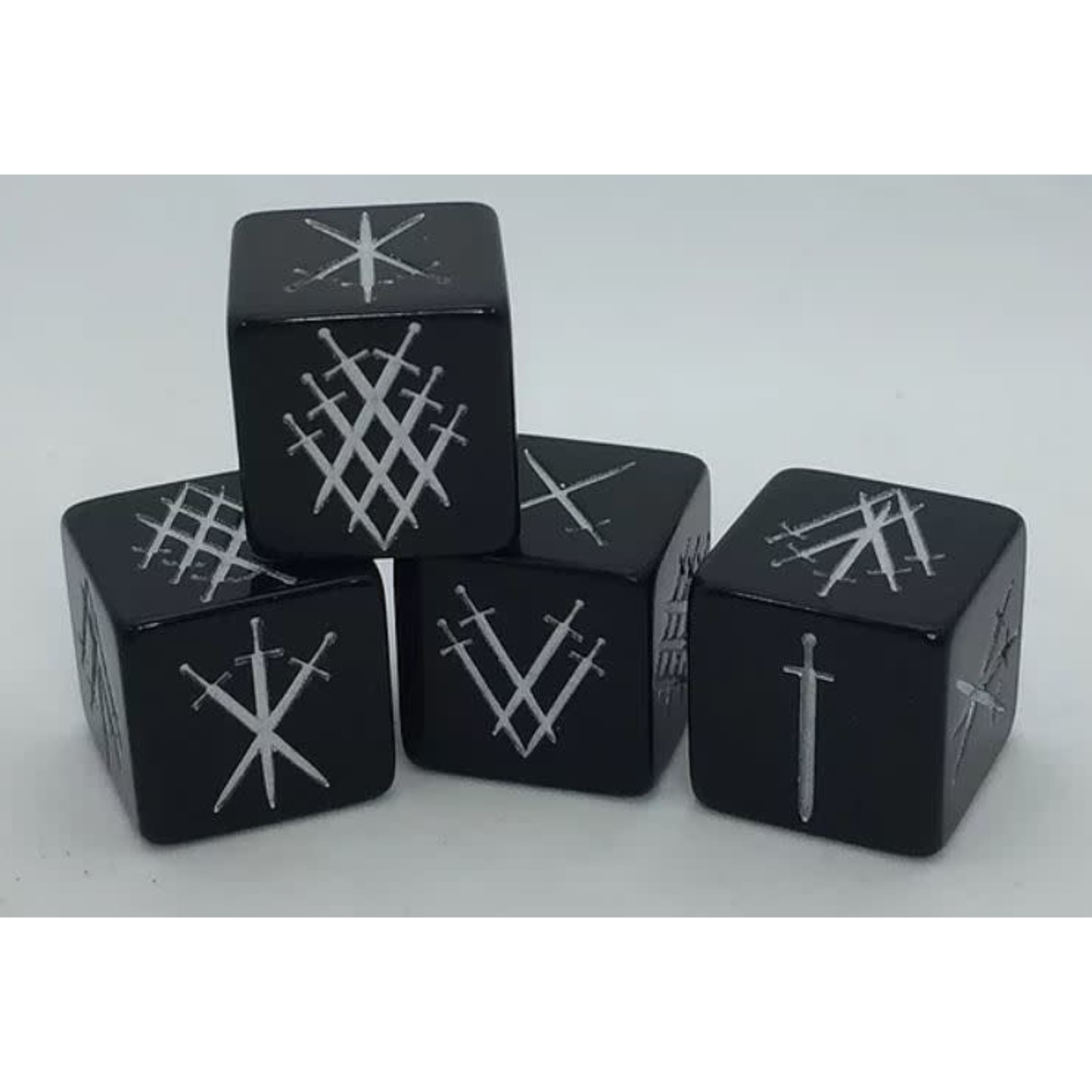 Oversize Dice: d6 Swords in the Stone Black w/silver ink 19mm