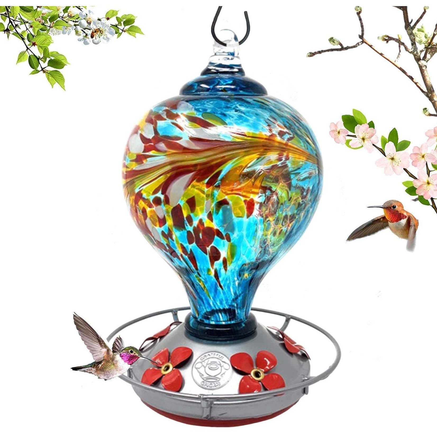 Blue Egg with Flowers Hummingbird Feeder