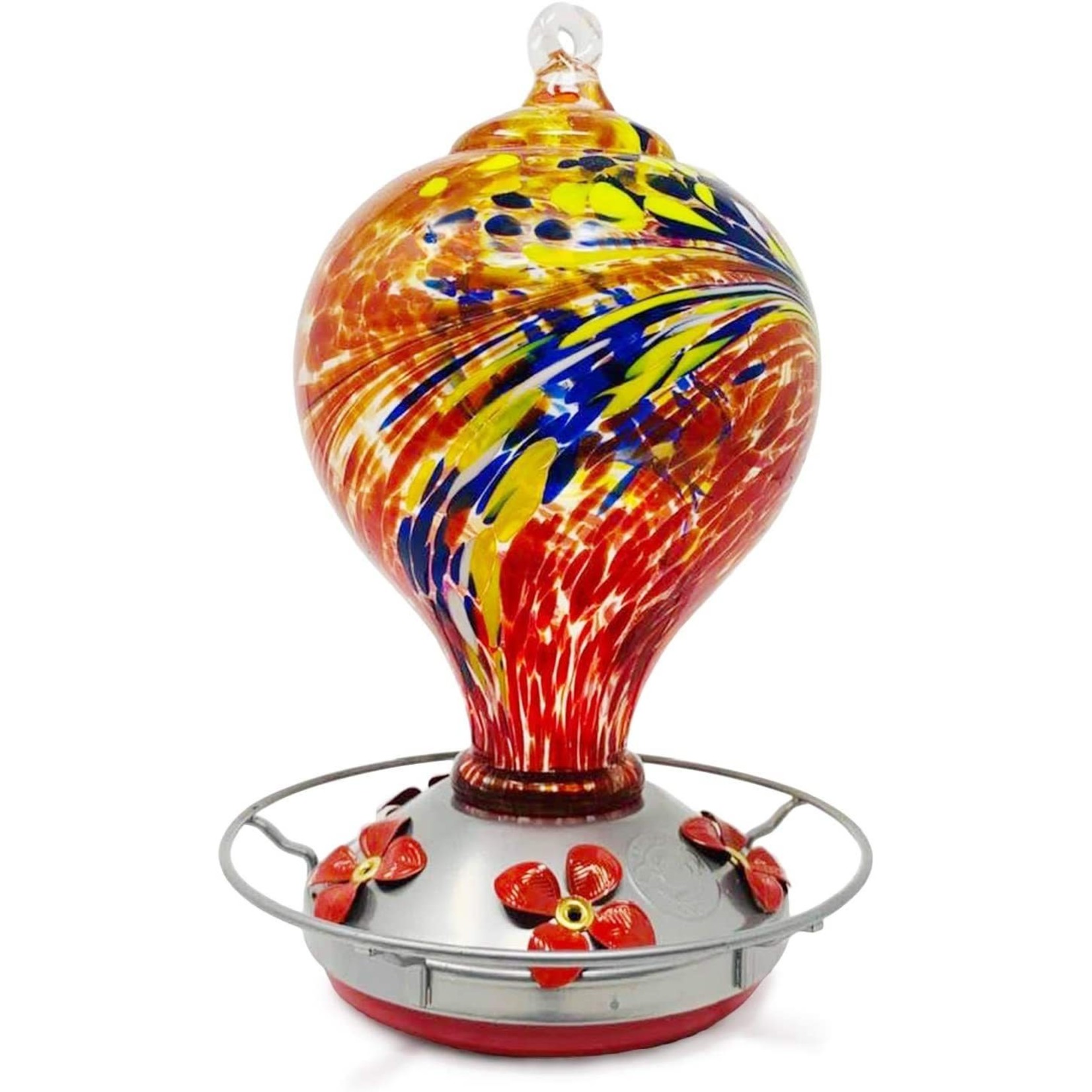 Large Red Egg with Flowers Hummingbird Feeder