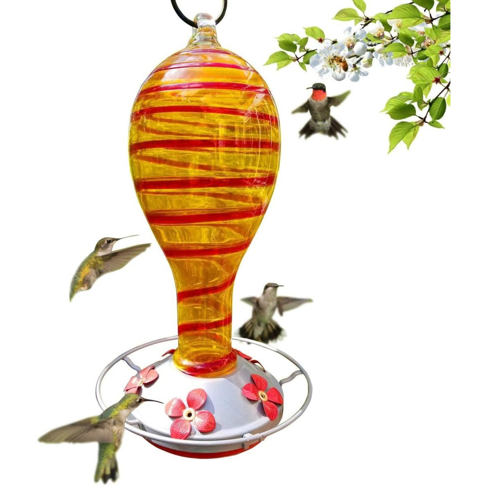 Yellow Tower with Red Spiral Hummingbird Feeder