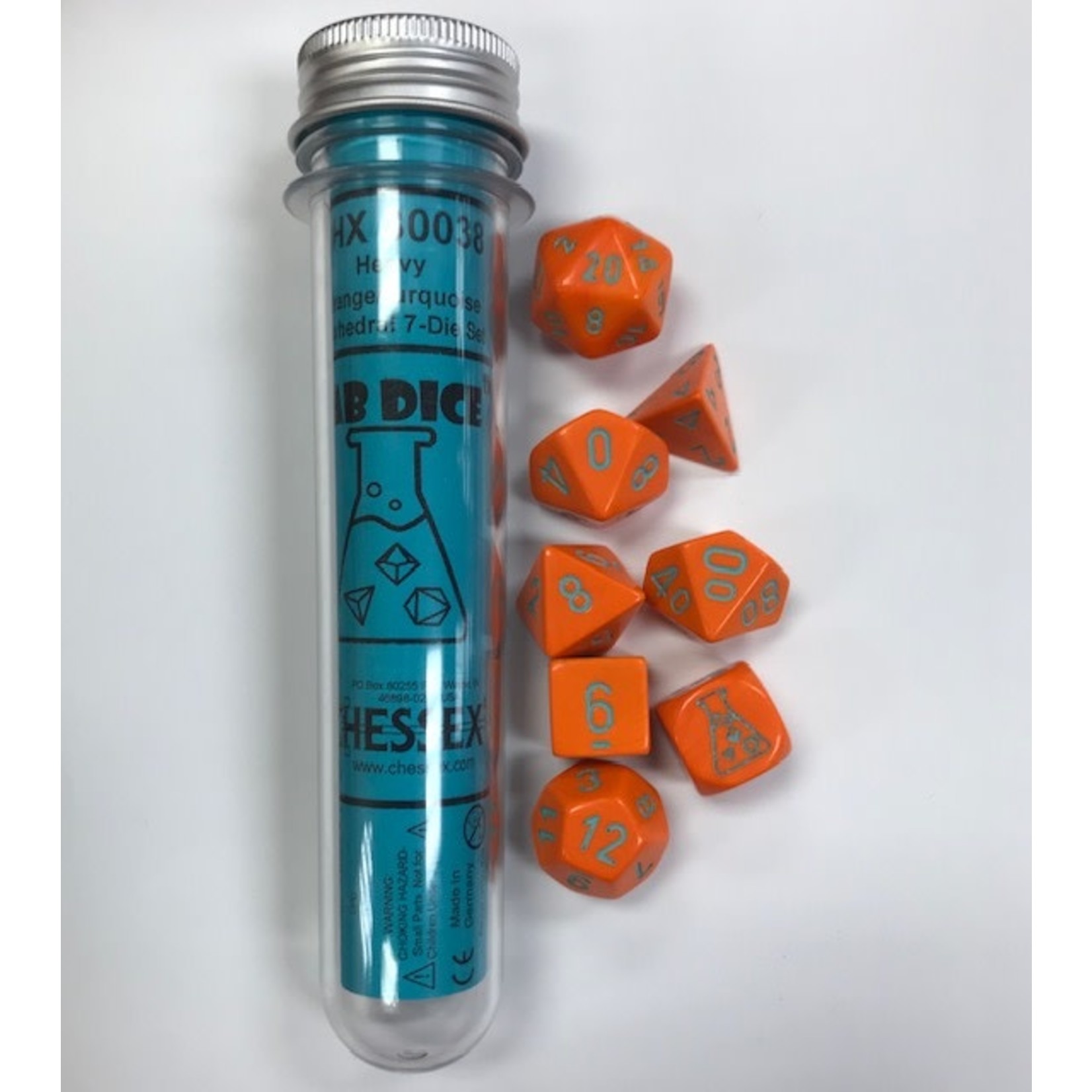Chessex Lab Dice Heavy: Orange/Turquoise Lab | 8 Die Polyhedral Set | 30038