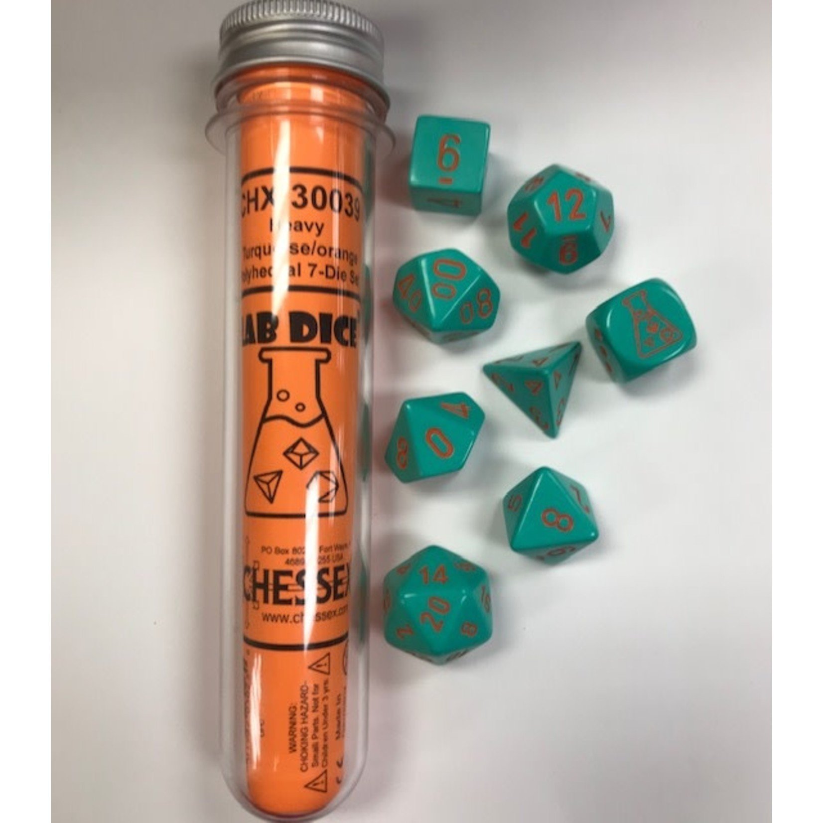 Chessex Lab Dice Heavy: Turquoise/Orange | 8 Die Polyhedral Set | 30039