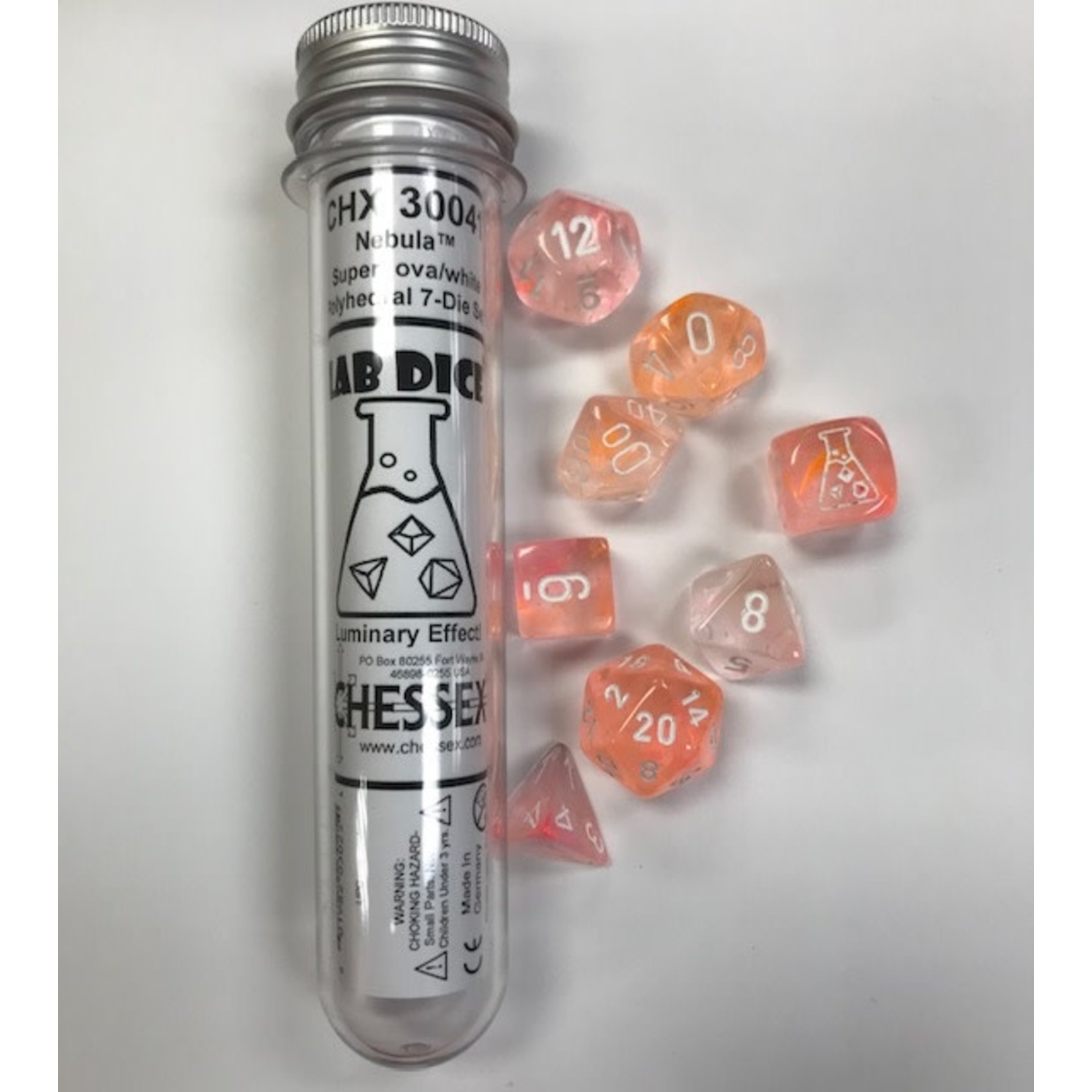 Chessex Lab Dice Nebula: Supernova/White Luminary | 8 Die Polyhedral Set | 30041