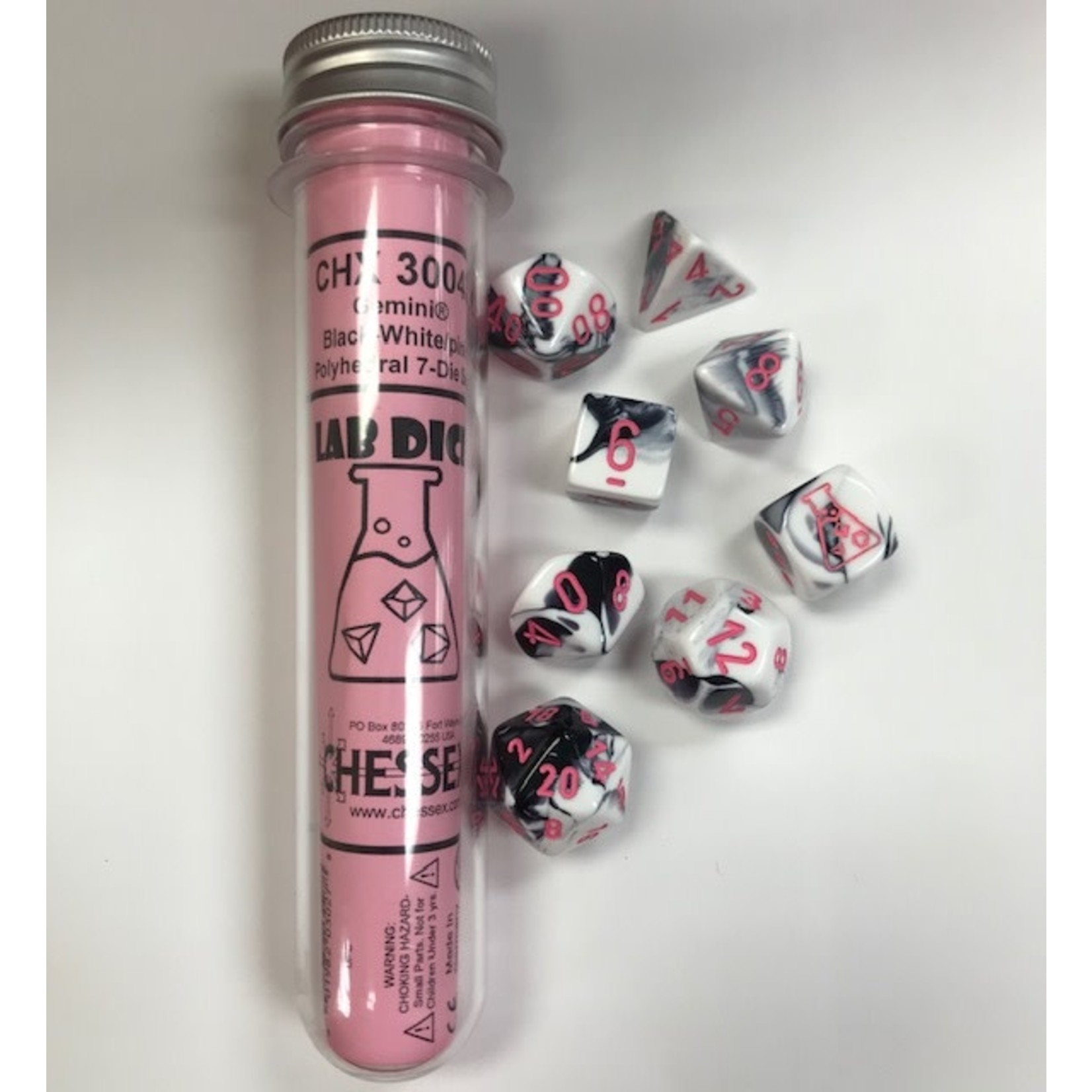 Chessex Lab Dice Gemini: Black-White/Pink | 8 Die Polyhedral Set | 30043