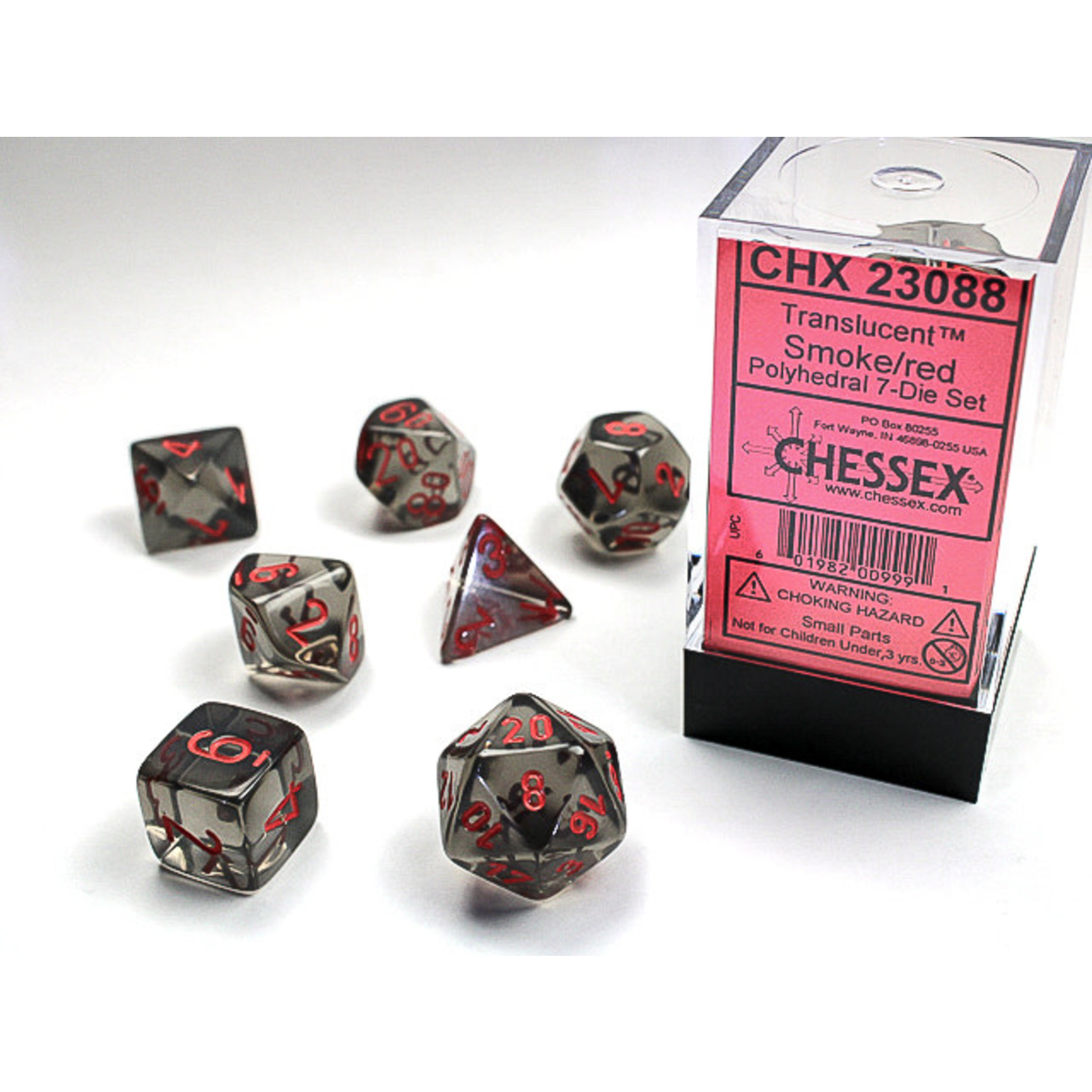 Chessex Translucent Dice: Smoke / red | 7 Die Polyhedral Set | 23088