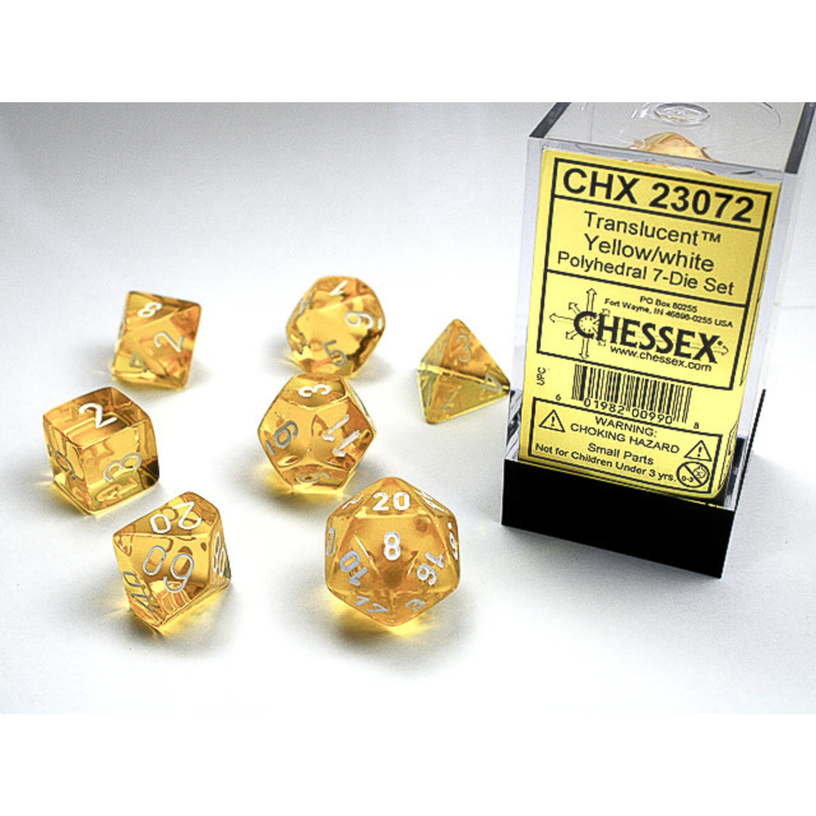 Chessex Translucent Dice: Yellow / white | 7 Die Polyhedral Set | 23072