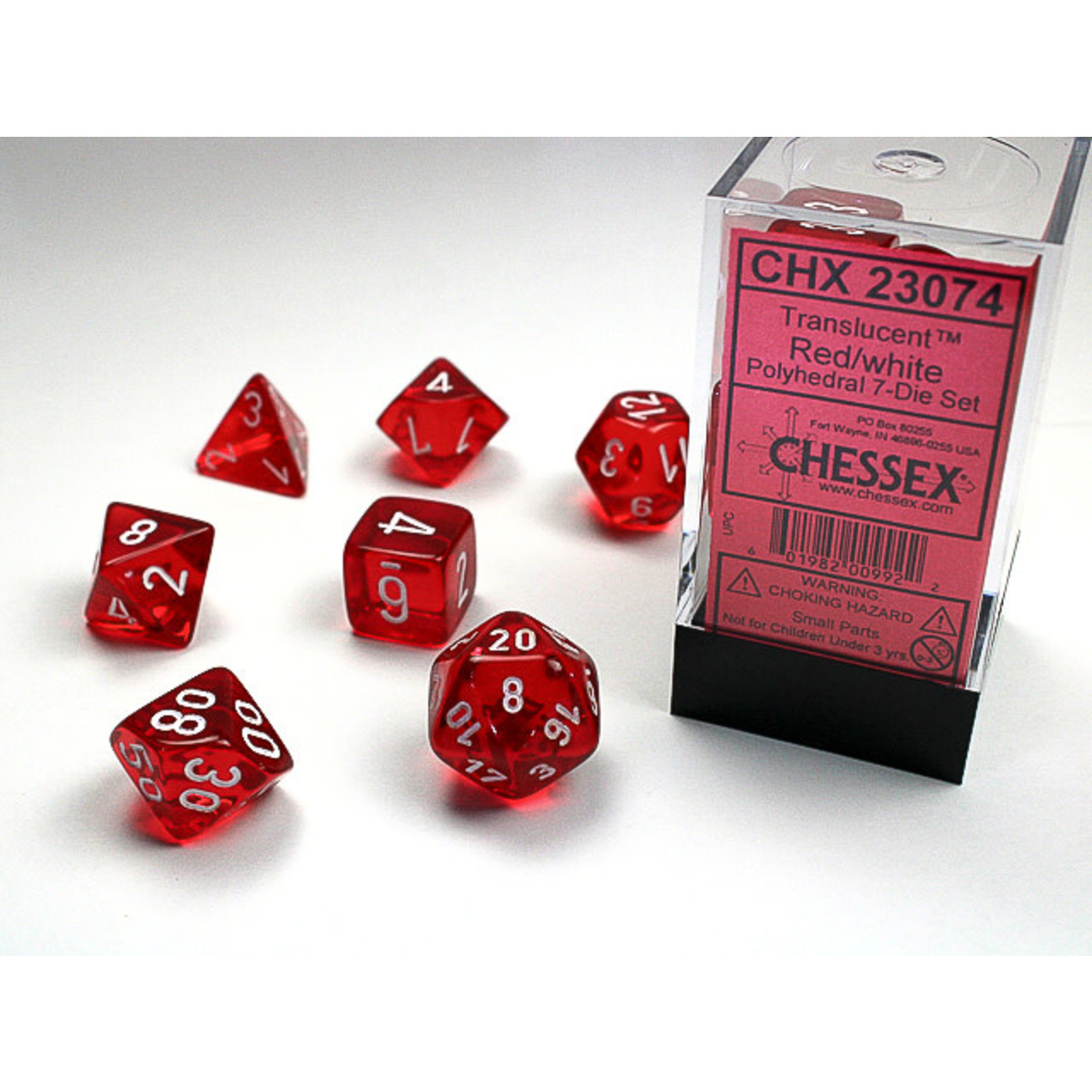 Chessex Translucent Dice: Red / white | 7 Die Polyhedral Set | 23074