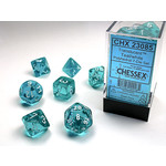 Chessex Translucent Dice: Teal / white | 7 Die Polyhedral Set | 23085