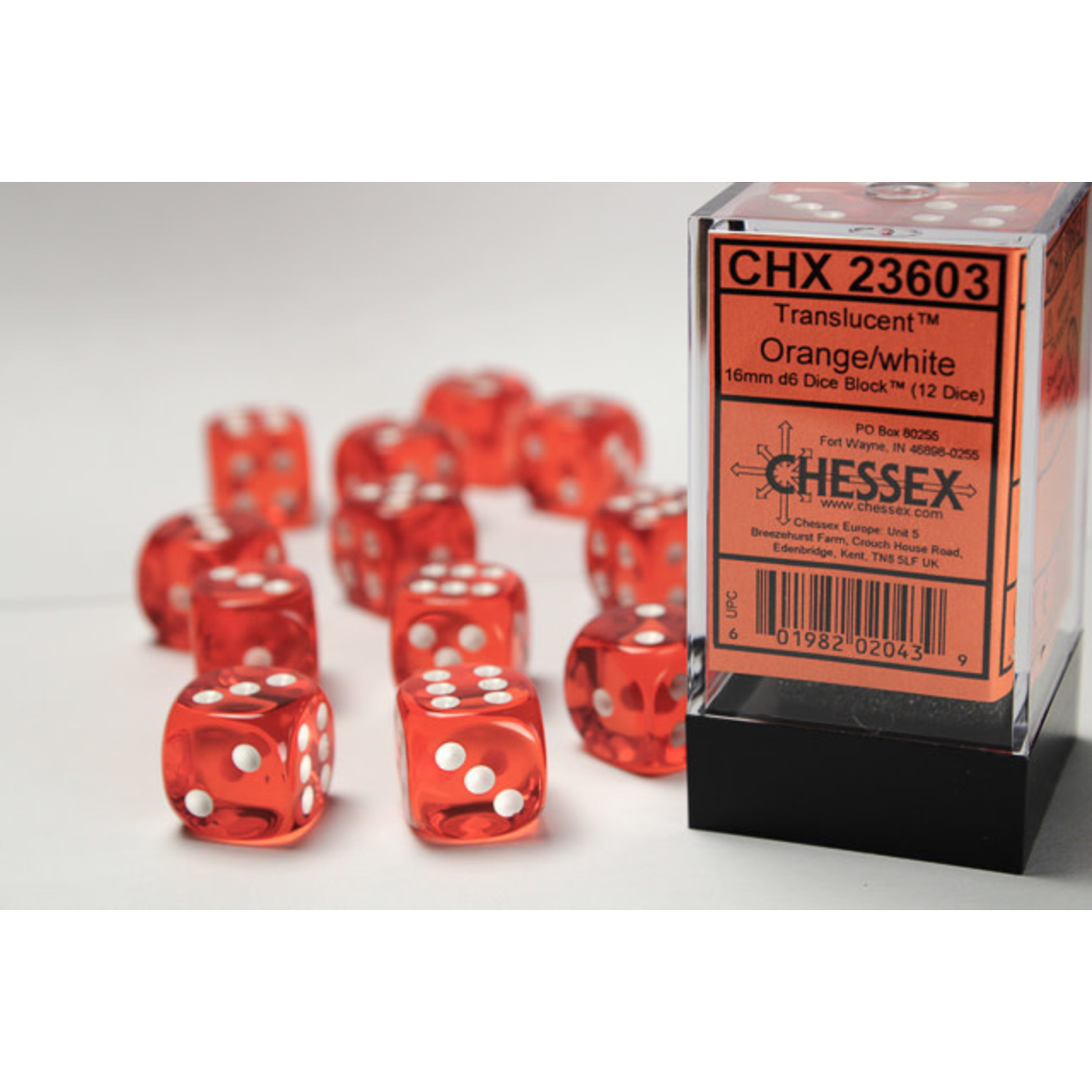 Chessex Translucent Dice: Orange / white | 16mm d6 Dice Block | 23603