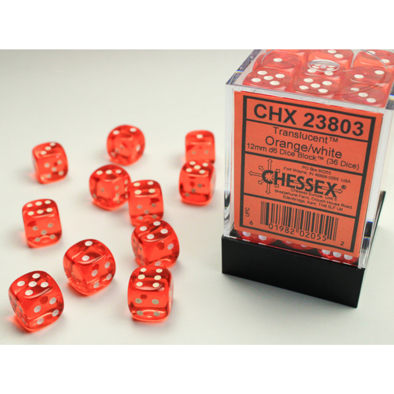 Chessex Translucent Dice: Orange / white | 12mm d6 Dice Block | 23803