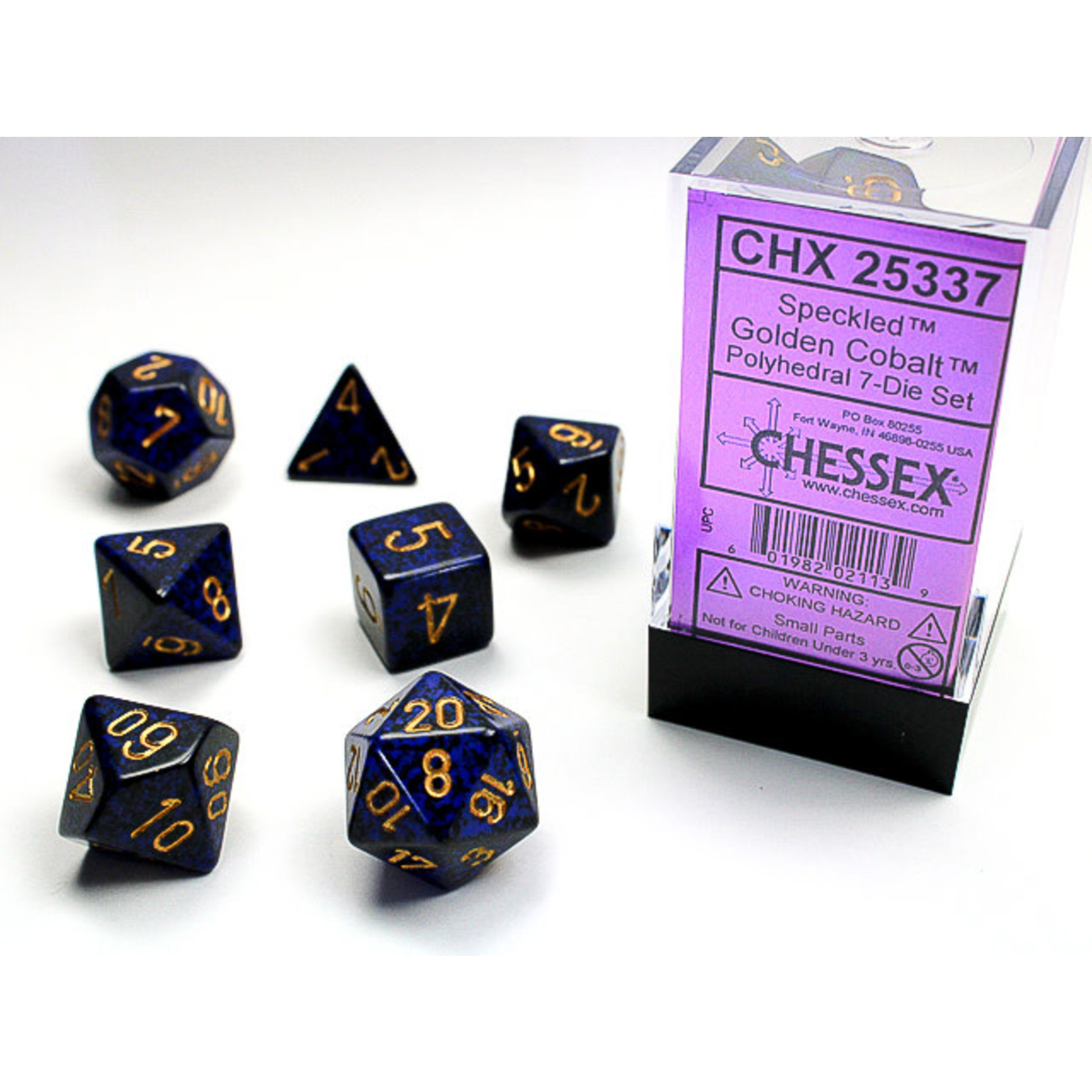 Chessex Speckled Dice: Golden Cobalt | 7 Die Polyhedral Set | 25337