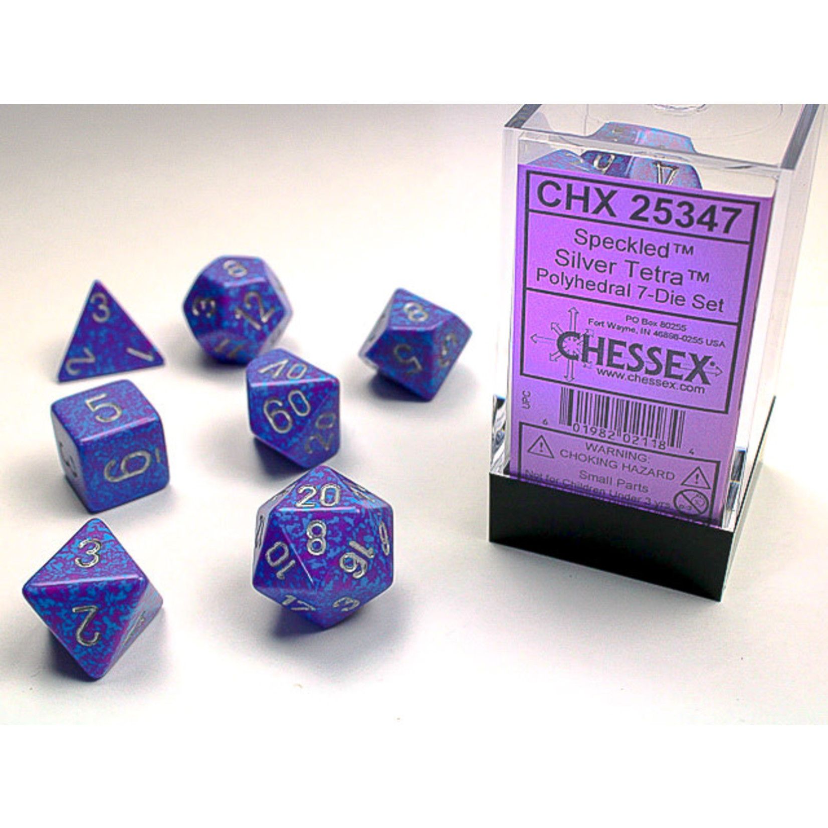 Chessex Speckled Dice: Silver Tetra | 7 Die Polyhedral Set | 25347