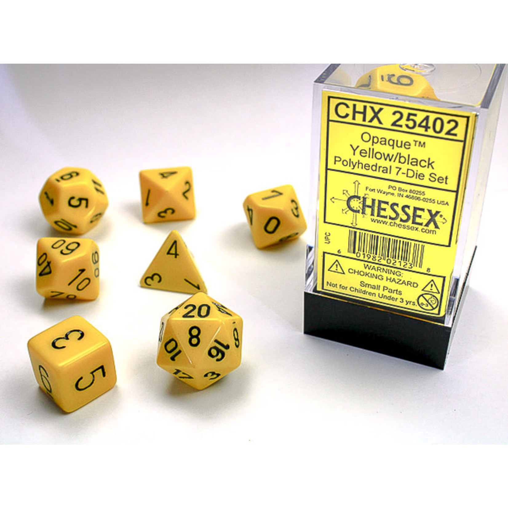 Chessex Opaque Dice: Yellow / black | 7 Die Polyhedral Set | 25402