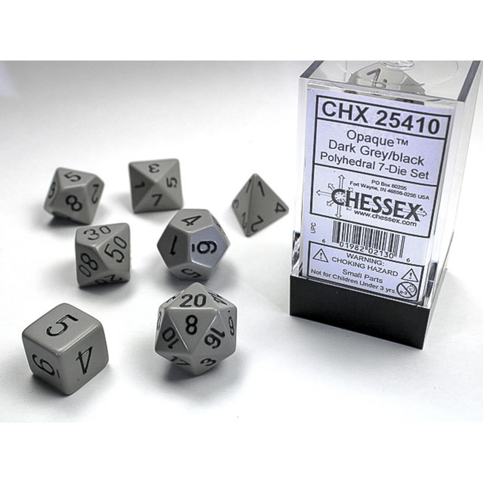 Chessex Opaque Dice: Dark Grey / black | 7 Die Polyhedral Set | 25410