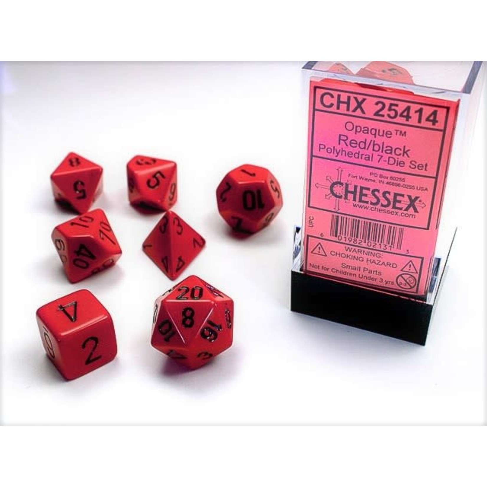 Chessex Opaque Dice: Red / black | 7 Die Polyhedral Set | 25414
