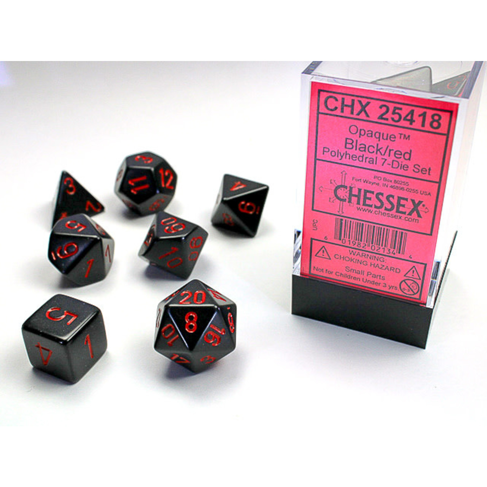 Chessex Opaque Dice: Black / red | 7 Die Polyhedral Set | 25418