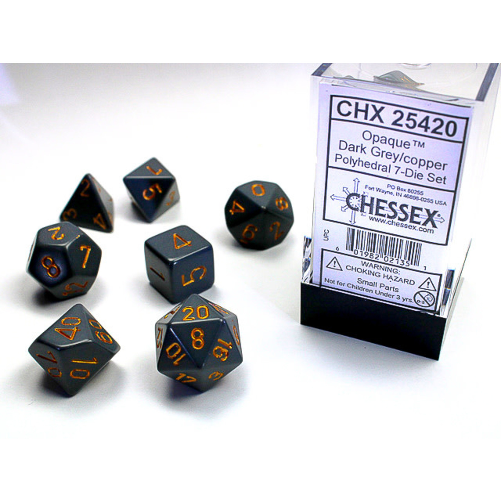 Chessex Opaque Dice: Dark Grey / copper | 7 Die Polyhedral Set | 25420