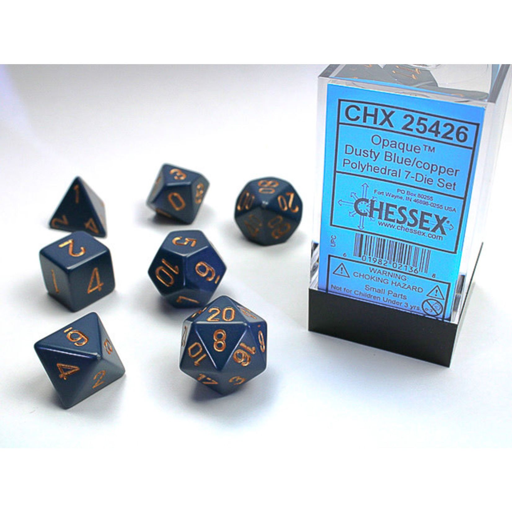 Chessex Opaque Dice: Dusty Blue / copper | 7 Die Polyhedral Set | 25426