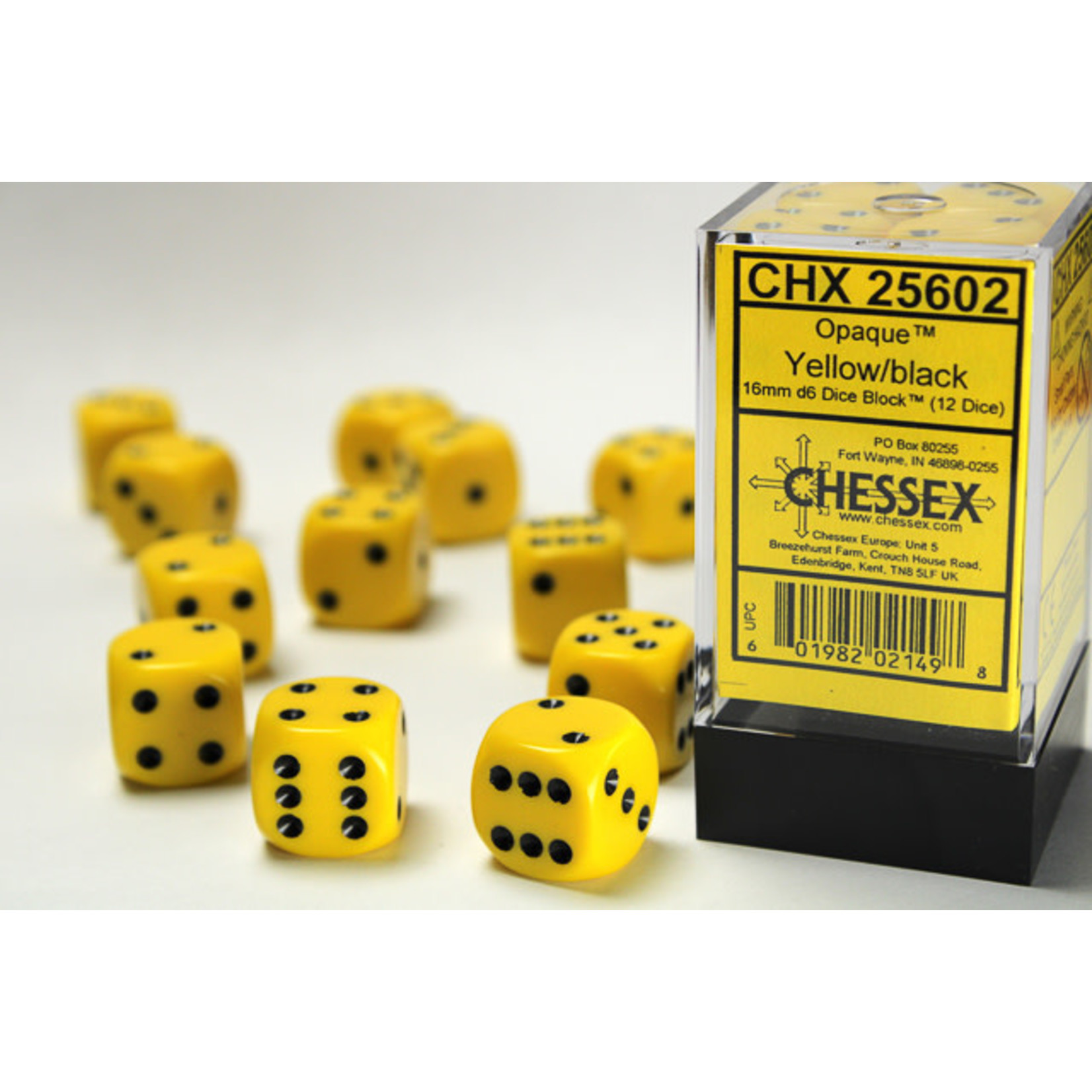 Chessex Opaque Dice: Yellow / black | 16mm d6 Dice Block | 25602