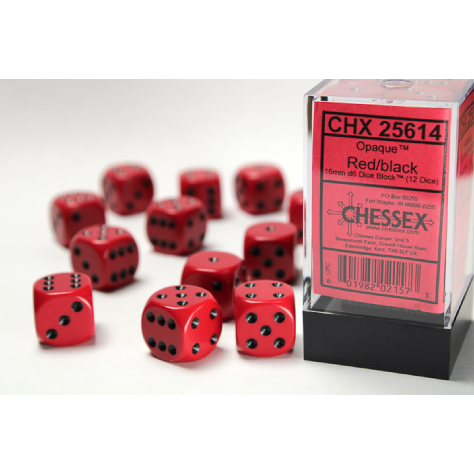 Chessex Opaque Dice: Red / black | 16mm d6 Dice Block | 25614