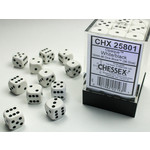 Chessex Opaque Dice: White / black | 12mm d6 Dice Block | 25801