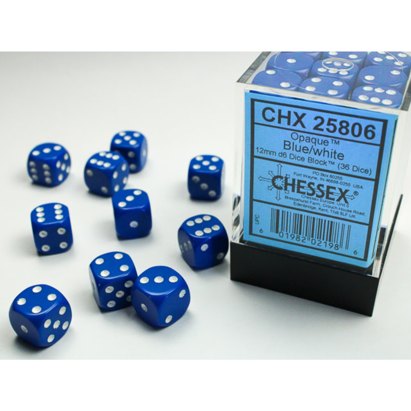 Chessex Opaque Dice: Blue / white | 12mm d6 Dice Block | 25806