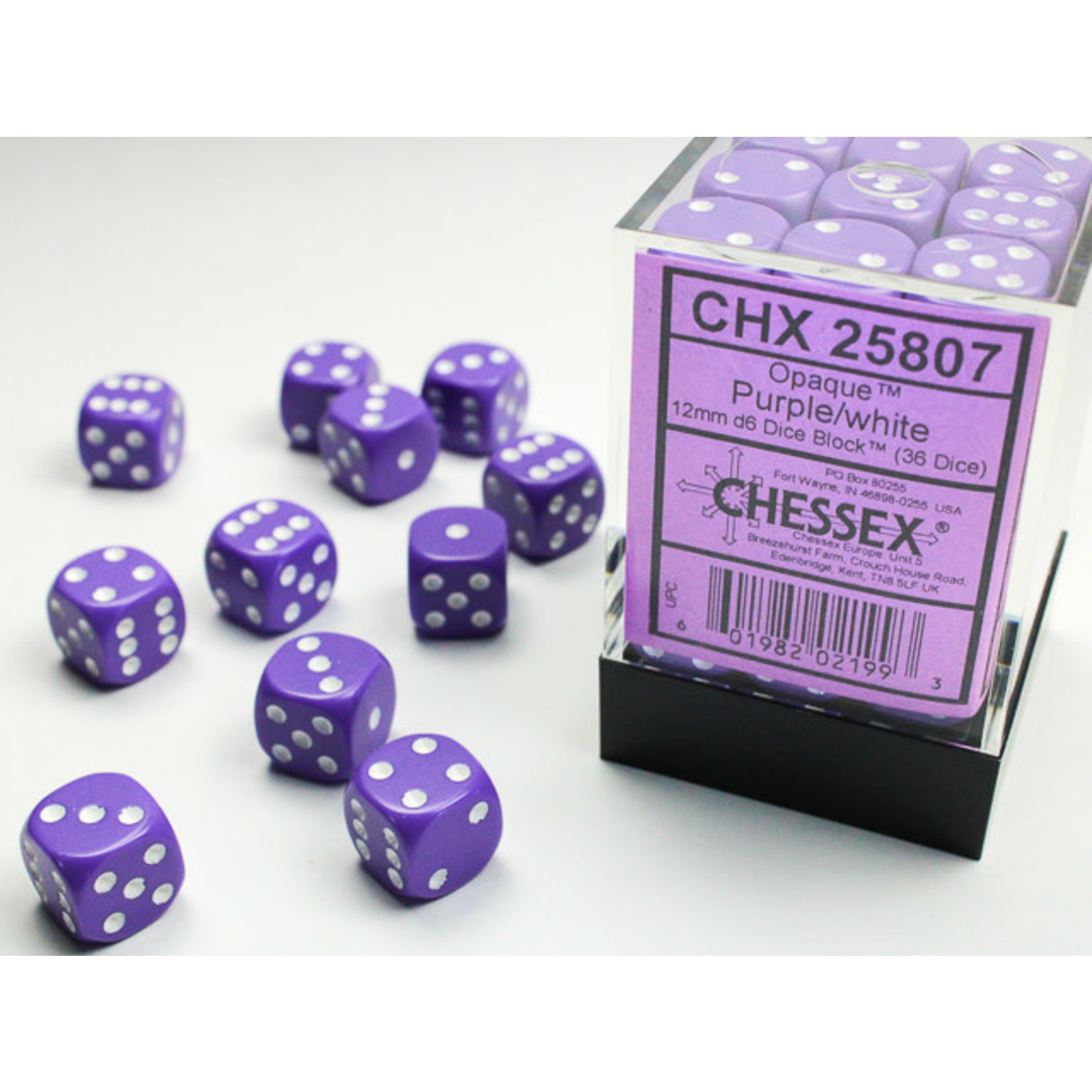 Chessex Opaque Dice: Purple / white | 12mm d6 Dice Block | 25807