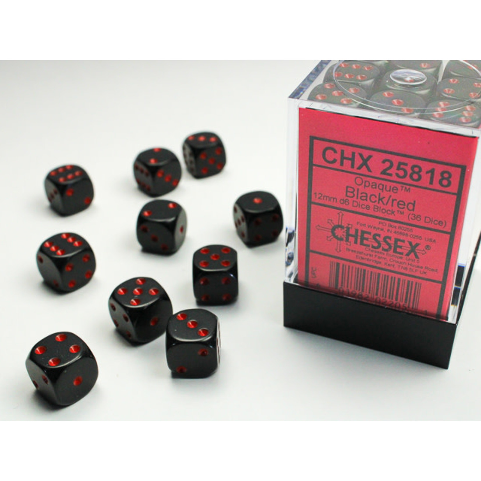 Chessex Opaque Dice: Black / red | 12mm d6 Dice Block | 25818