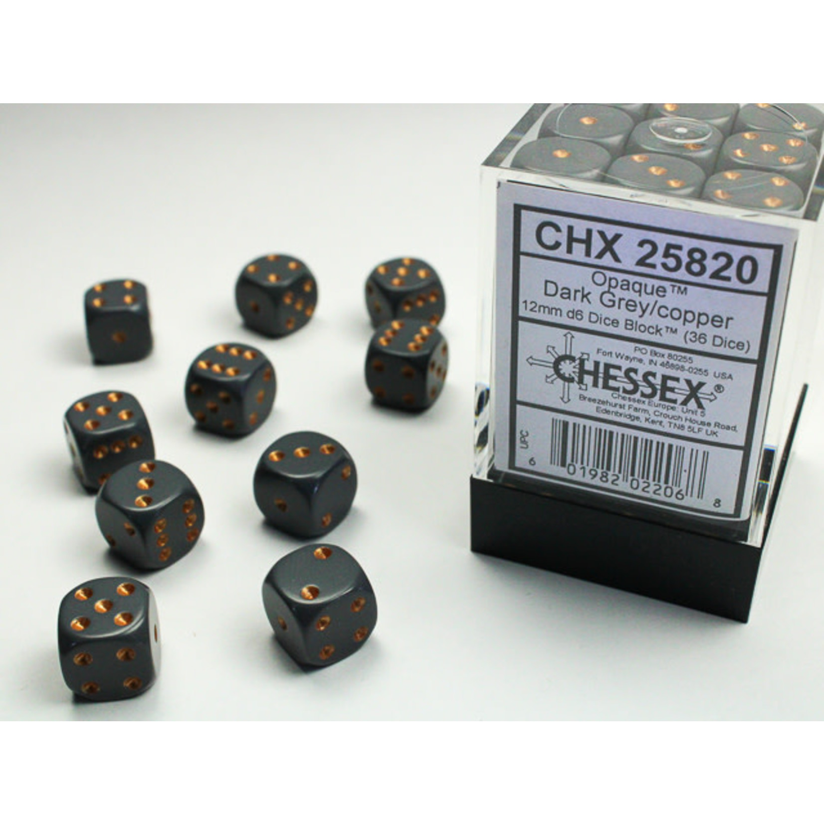 Chessex Opaque Dice: Dark Grey / copper | 12mm d6 Dice Block | 25820